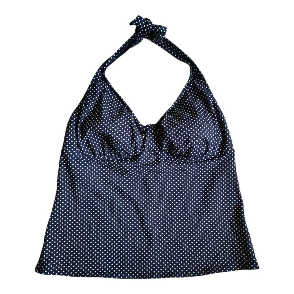 Lands' End Navy and White Polka Dot Halter SWIM Top
